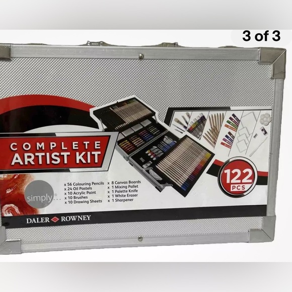 ARTIST KIT 122 PCS Daler Rowney Complete Artist Kit Pencils Oil Pastels Met case - Picture 4 of 6